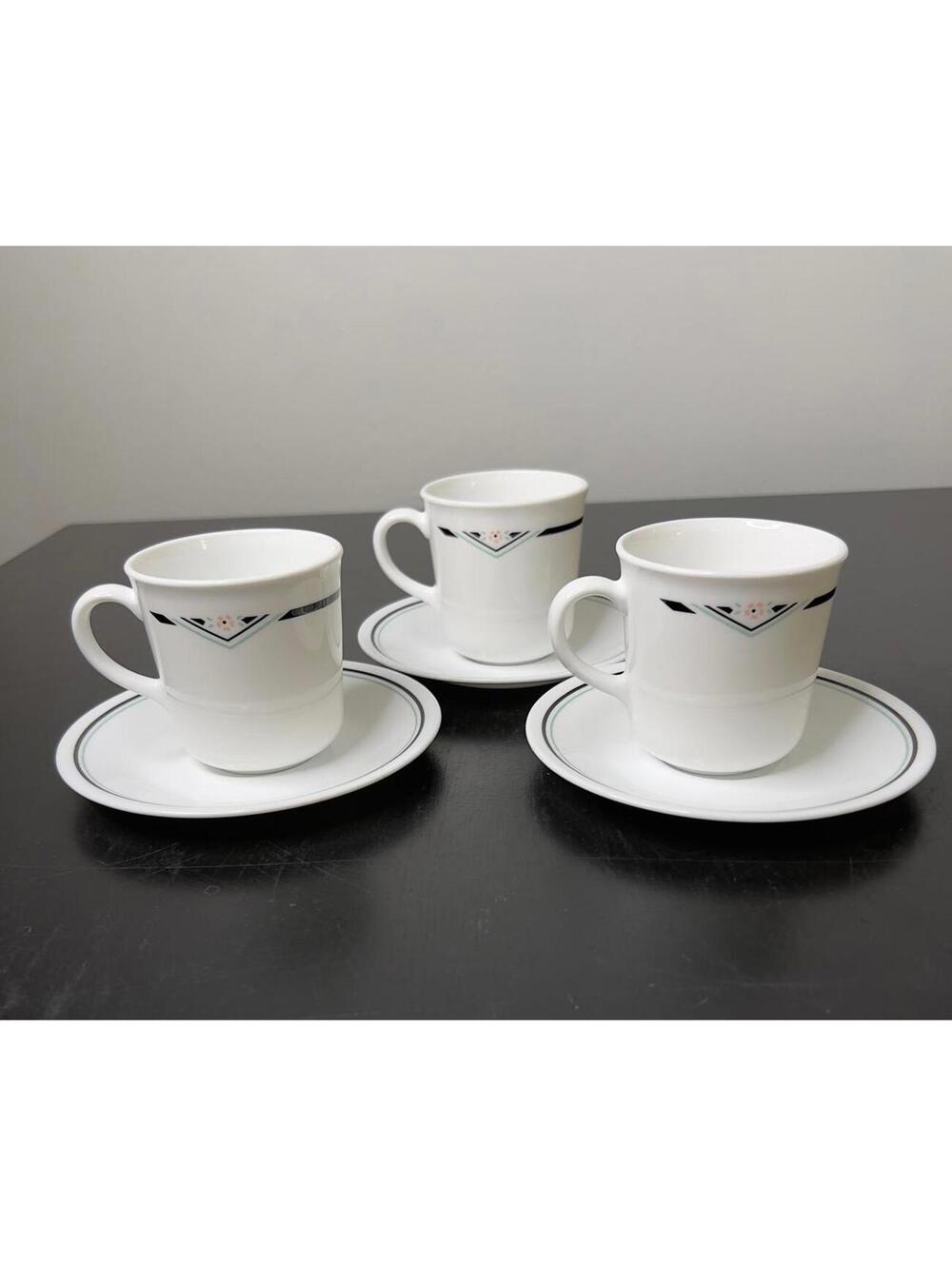 Vintage Corelle Cup & Saucer Duo *Zenith Pattern Set of 3